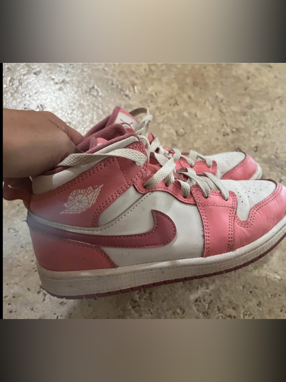 Jordan Pink and White Mid-Top Sneakers 3Y
